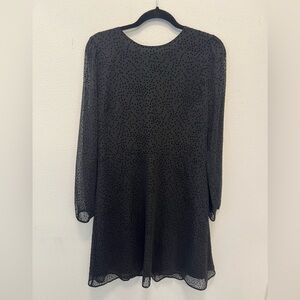 LOFT Black Dress with Dotted Pattern Semi Shear Sleeves - Size 10